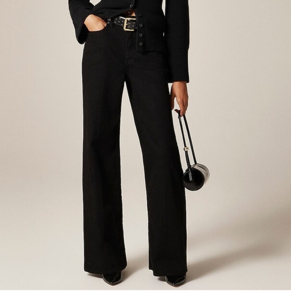 NEW‎ J. CREW Denim Trouser Jean Black Flared Leg Semi-Stretch High Rise Size 29T